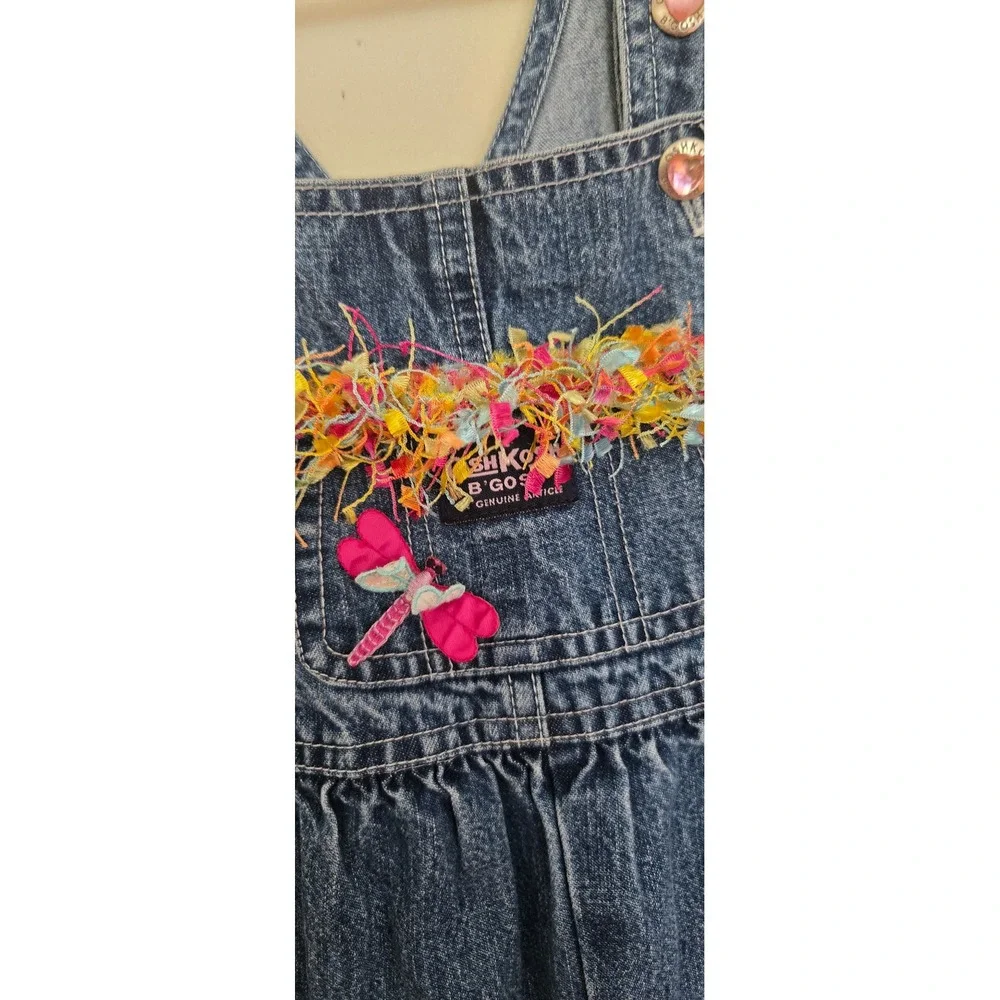 Vintage OshKosh Bgosh Denim Overalls 18M Blue Fringe Dragonfly Heart Buttons